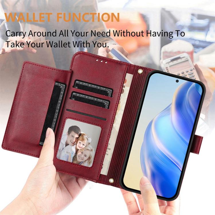 Funda de cuero con cremallera para Tecno Camon 40 Premier, con ranuras para tarjetas y billetera (rojo oscuro)