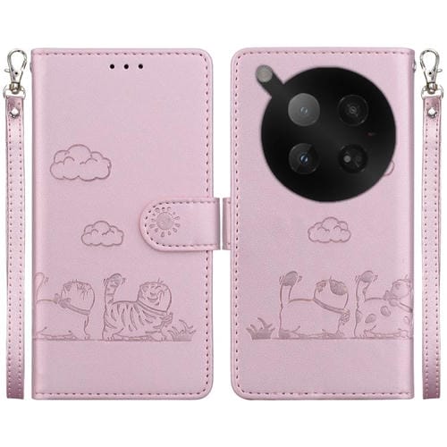 Funda de cuero RFID con diseño de gatos para Infinix Zero 40 4G/5G (oro rosa)