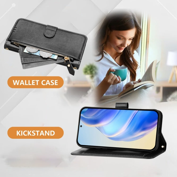 Funda de Cuero con Cremallera y Ranuras para Tarjetas para TCL 50 Pro Nxtpaper (Negro)