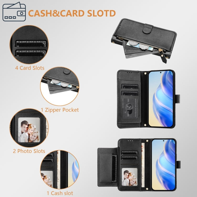 Funda de Cuero con Cremallera y Ranuras para Tarjetas para TCL 50 Pro Nxtpaper (Negro)