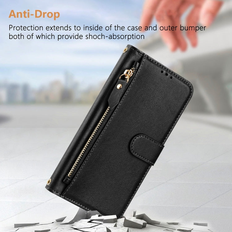 Funda de Cuero con Cremallera y Ranuras para Tarjetas para TCL 50 Pro Nxtpaper (Negro)
