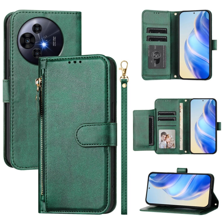 Funda de Cuero con Cremallera y Ranuras para Tarjetas para TCL 50 Pro Nxtpaper (Verde)