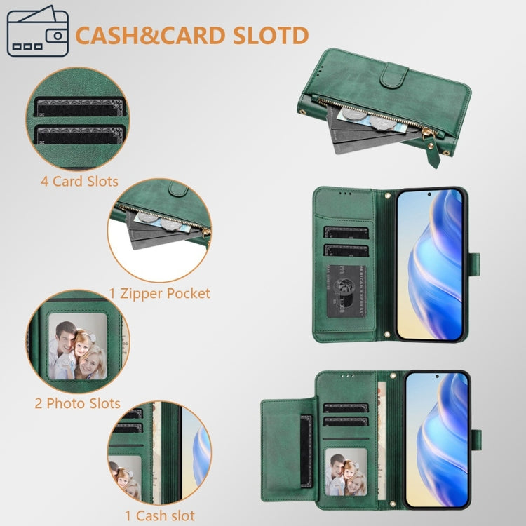 Funda de Cuero con Cremallera y Ranuras para Tarjetas para TCL 50 Pro Nxtpaper (Verde)
