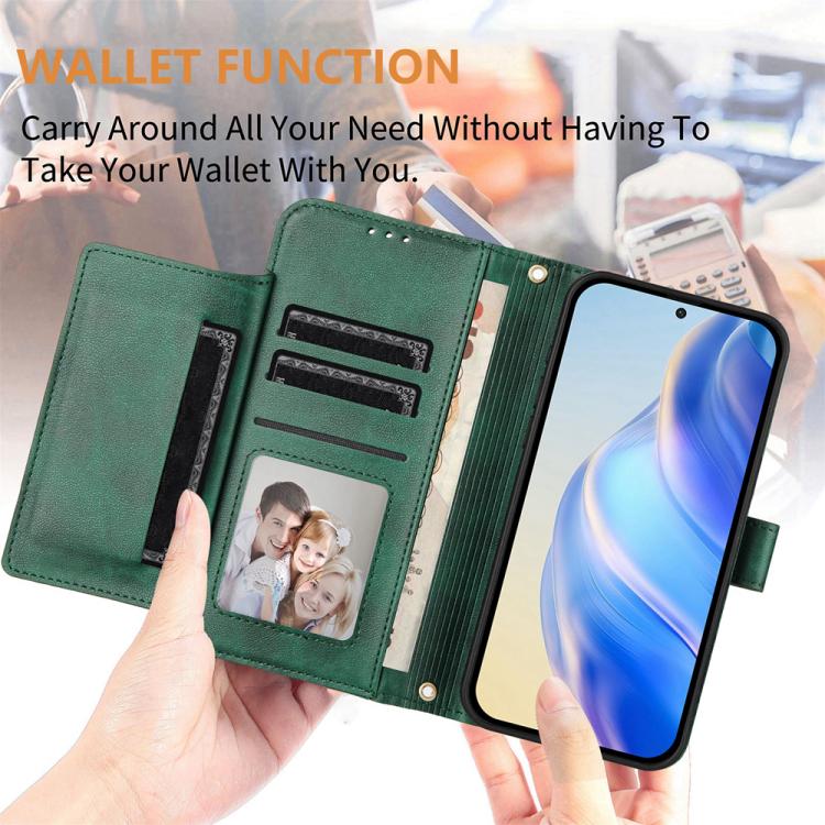 Funda de cuero con cremallera y ranuras para múltiples tarjetas para TCL 605 / TCL 60 SE (verde)