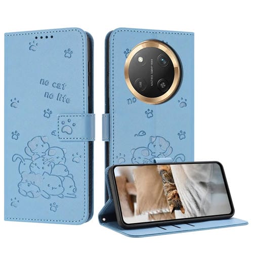 Funda de Piel Honor X9C con Diseño de Gatito en Relieve y Cordón (Azul)