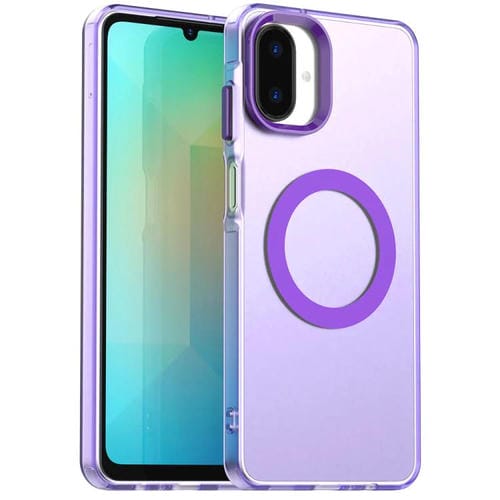 Funda híbrida de TPU y PC con diseño de caramelo Magsafe para Samsung Galaxy A07 4G (morado)