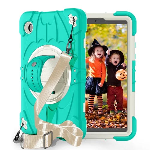 Funda para Tablet Samsung Galaxy Tab A9 con Soporte Giratorio y Empuñadura Tipo Murciélago (Verde Menta y Blanco)
