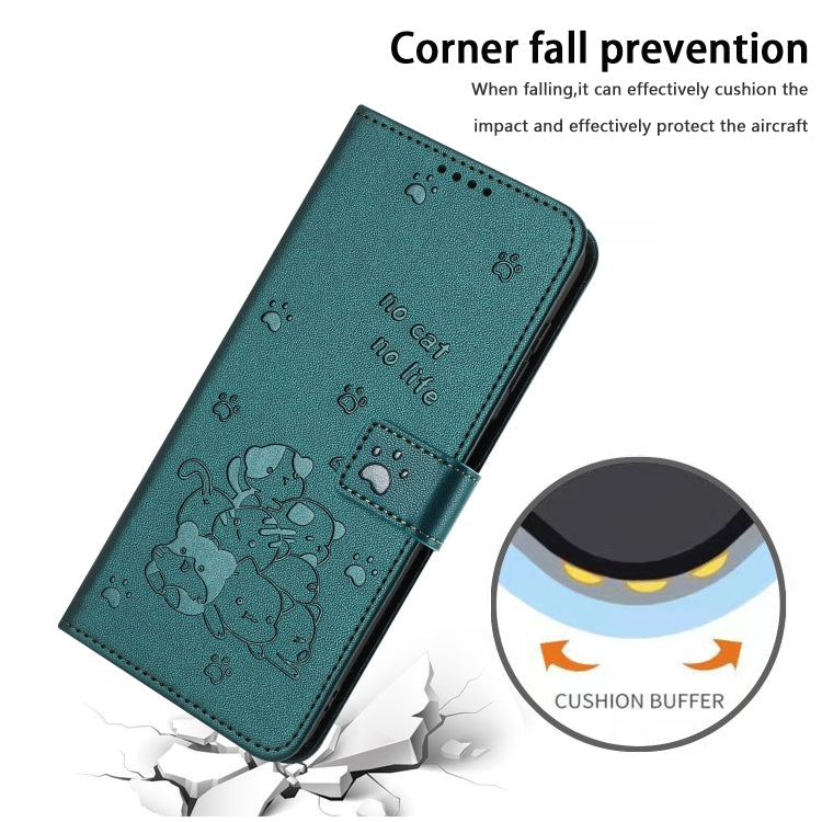 Funda de Piel para iPhone 16E Diseño de Gatito En Relieve con Cordón (Verde Oscuro)