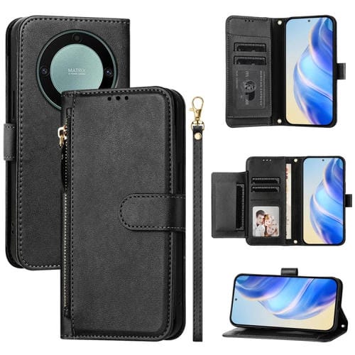 Funda de Cuero con Cremallera y Ranuras para Tarjetas para Honor X40 / X9A / Magic5 Lite (Negra)