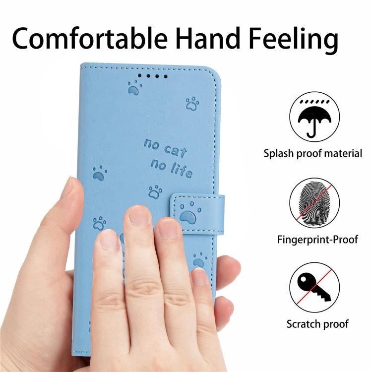 Funda de piel con diseño de gatito en relieve y cordón para Samsung Galaxy A07 4G (azul)