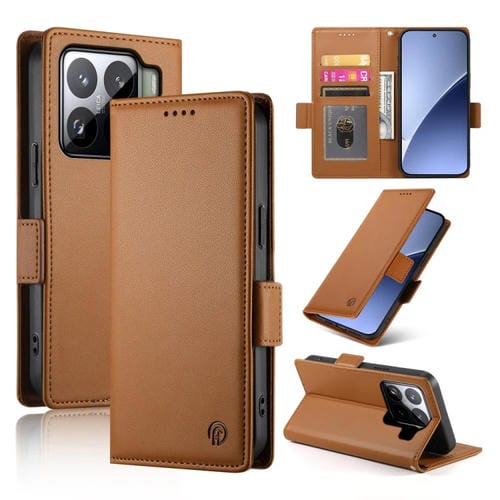Funda De Cuero Esmerilado Magnético Con Hebilla Lateral Para Xiaomi 15 (Marrón)
