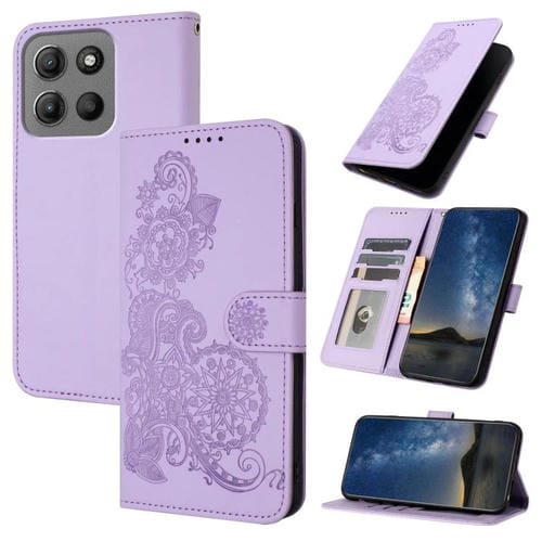 Funda de Cuero con Tapa para Motorola Moto G15 con Diseño Flor de Datura (Morado)