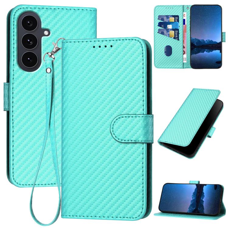 Funda de cuero con hebilla de fibra de carbono y cordón para Samsung Galaxy S25 FE 5G YX0070 (azul claro)