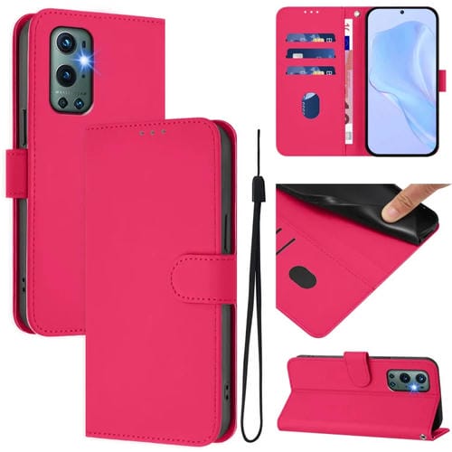 Funda de Cuero con Cordón para OnePlus 9 Pro Skin Feel (Rosa Rojo)