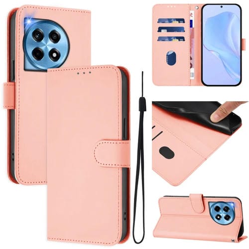 Funda de Cuero con Cordón para OnePlus 12 5G con Tacto de Piel (Rosa)