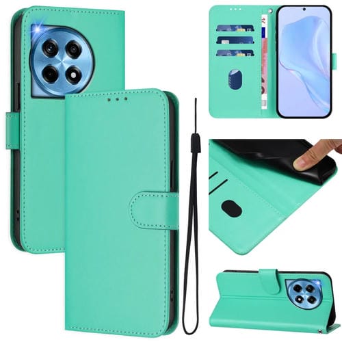 Funda de Cuero con Cordón para OnePlus 12 5G con Tacto de Piel (Verde)