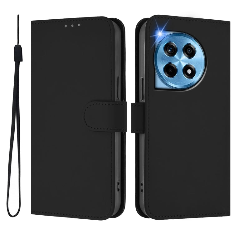 Funda de Cuero con Cordón para OnePlus 12R 5G con Tacto de Piel (Negro)