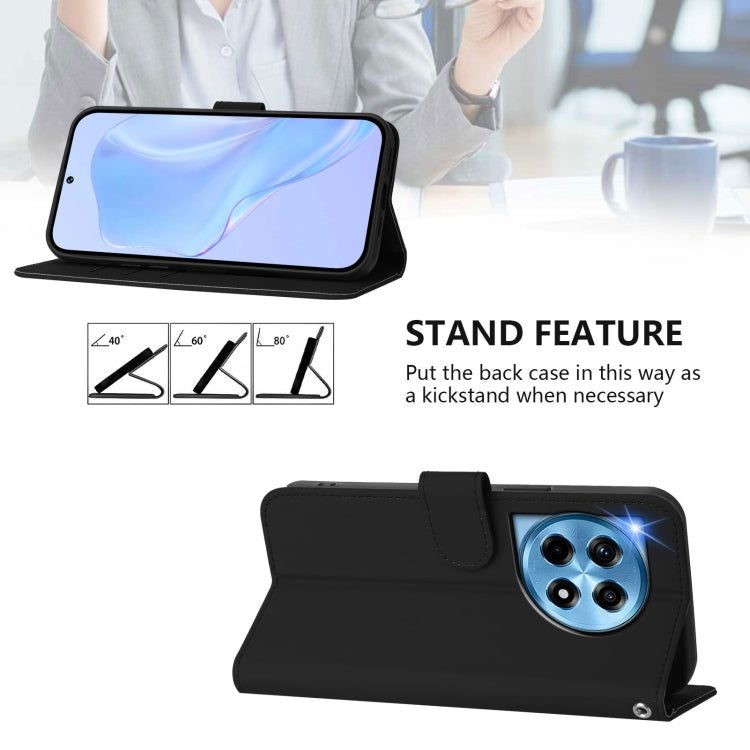 Funda de Cuero con Cordón para OnePlus 12R 5G con Tacto de Piel (Negro)