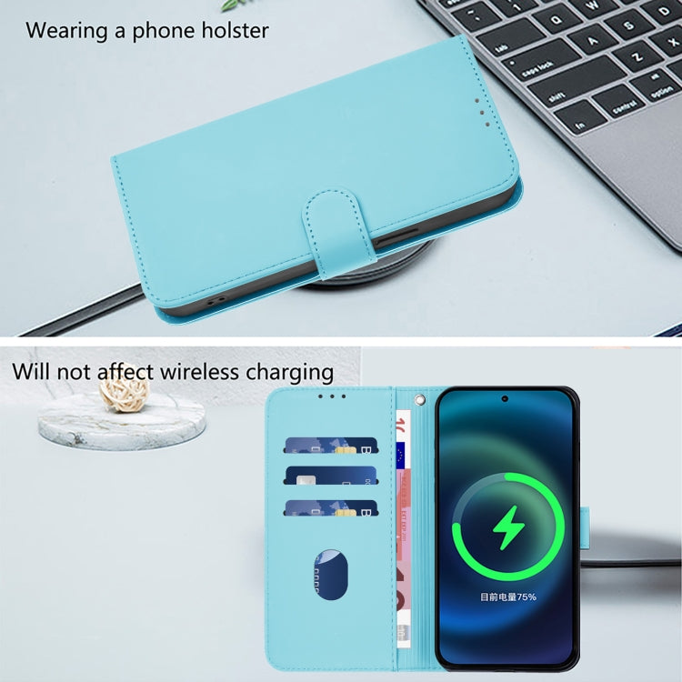 Funda de Cuero con Cordón para OnePlus 12R 5G con Tacto de Piel (Azul Cielo)