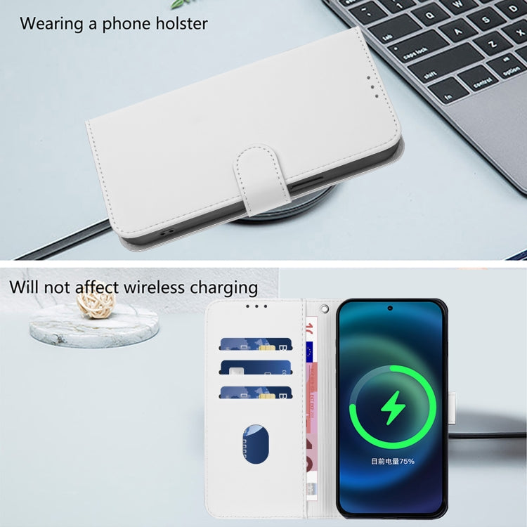 Funda de Cuero para OnePlus Ace Pro 5G con Textura de Piel y Cordón (Blanco)
