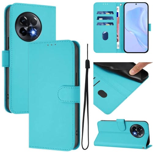 Funda de Cuero con Cordón para OnePlus 11R 5G Diseño Global Skin Feel (Azul Lago)