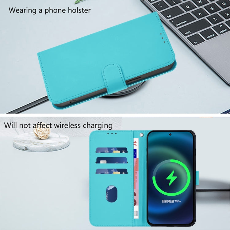 Funda de Cuero con Cordón para OnePlus 11R 5G Diseño Global Skin Feel (Azul Lago)