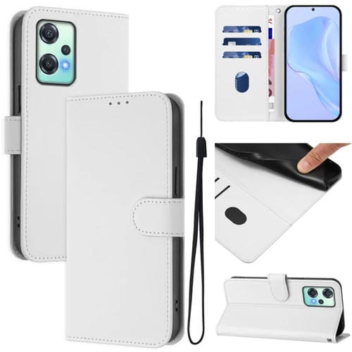 Funda de Cuero con Cordón para OnePlus Nord Ce 2 Lite 5G (Blanco)