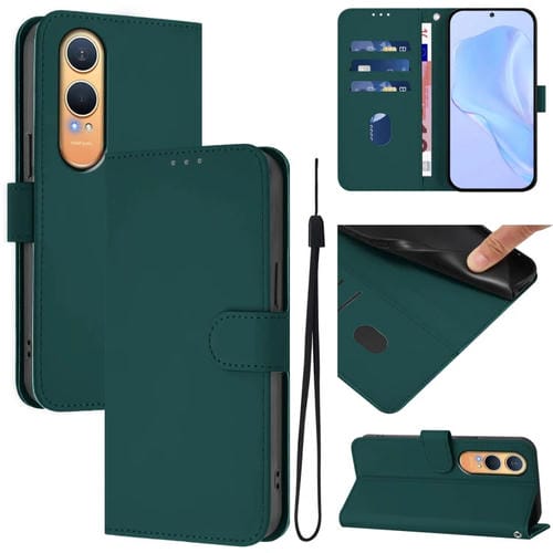 Funda de Cuero con Cordón para OnePlus Nord Ce4 Lite 5G (Verde Oscuro)