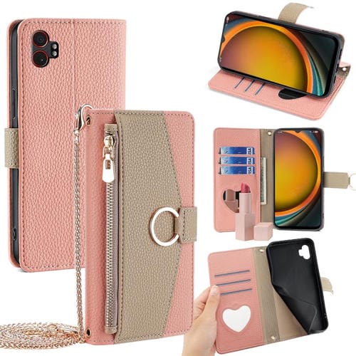 Funda de cuero con textura de lichi cruzada para Samsung Galaxy Xcover 7 Pro 5G (rosa)