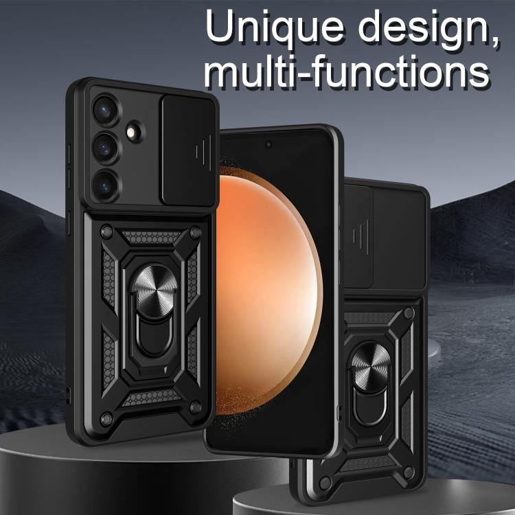Funda de TPU y PC con diseño de cámara deslizante para Samsung Galaxy S25 FE 5G (plateada)