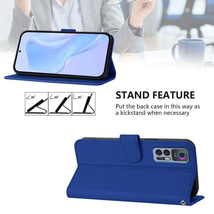 Funda de Cuero con Cordón para TCL 30 4G 30 5G 30+ Tacto Piel (Azul Oscuro)