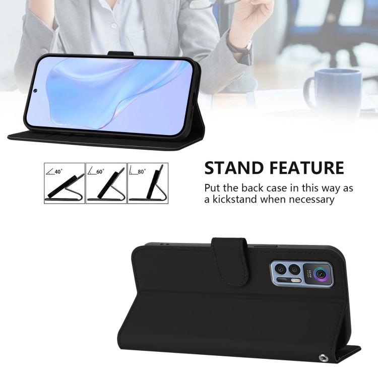 Funda de Cuero con Cordón para Teléfono TCL 30 4G / 30 5G / 30+ Tacto Piel (Negro)