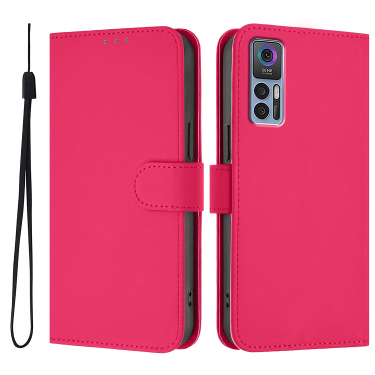 Funda de Cuero con Cordón para Teléfono TCL 30 4G 30 5G 30+ Tacto de Piel (Rosa Rojo)