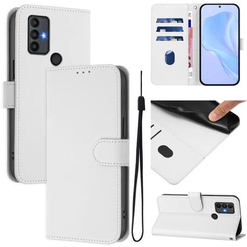 Funda de Piel Sintética para Teléfono TCL 30 Se con Cordón (Blanco)
