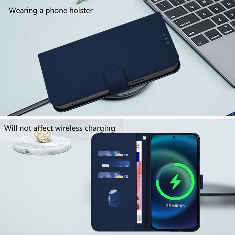 Funda de Cuero con Cordón para Teléfono TCL 50 5G / 50 Xe Nxtpaper 5G (Azul Marino)