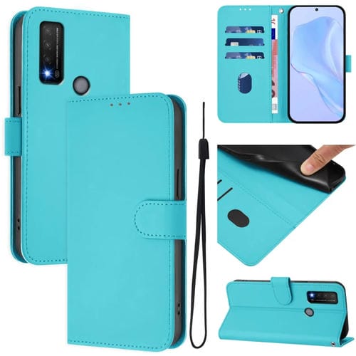Funda de Piel Sintética con Cordón para TCL 20 R 5G (Azul Lago)