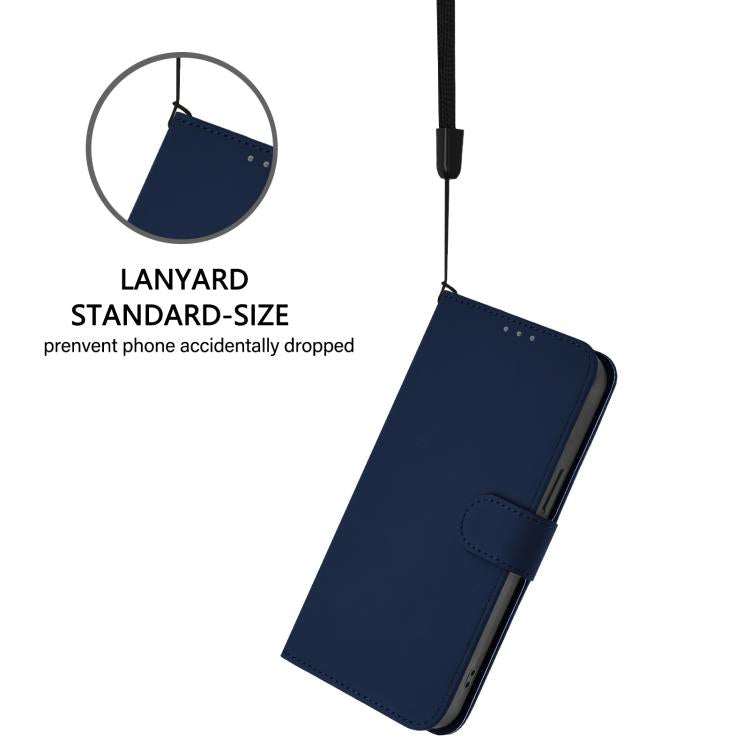 Funda de cuero con textura de piel y cordón para TCL 605/60 SE (azul marino)