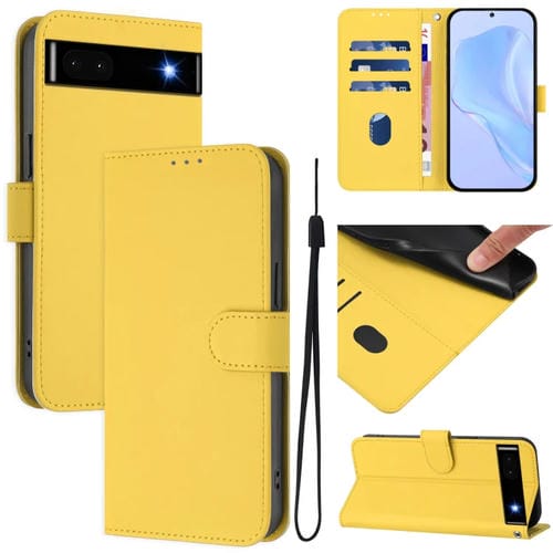 Funda de Piel Sintética con Cordón para Google Pixel 6A (Amarillo Limón)