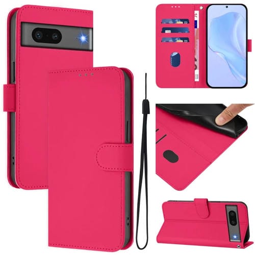 Funda de Cuero con Cordón para Google Pixel 7 (Rojo Rosa) Diseño Piel Liso Tacto Agradable