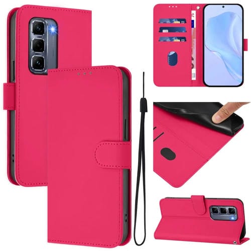 Funda de Cuero con Cordón para Infinix Hot 50 Pro+ 4G con Tacto de Piel (Rosa Rojo)