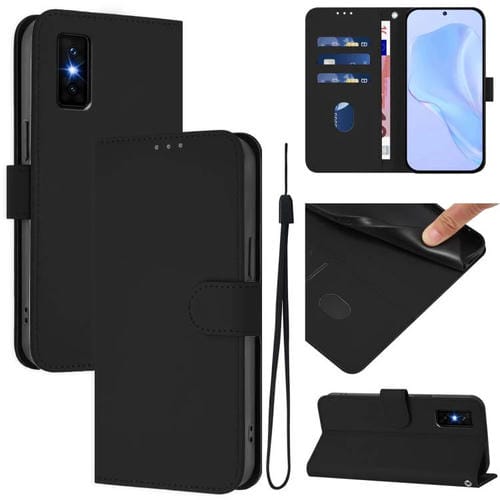 Funda de cuero con textura de piel y cordón para Infinix GT 30 Pro (negro)