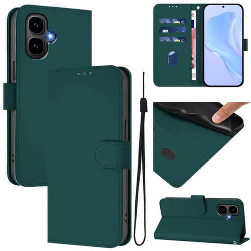 Funda de cuero con textura de piel y cordón para Infinix Smart 10 4G (verde oscuro)