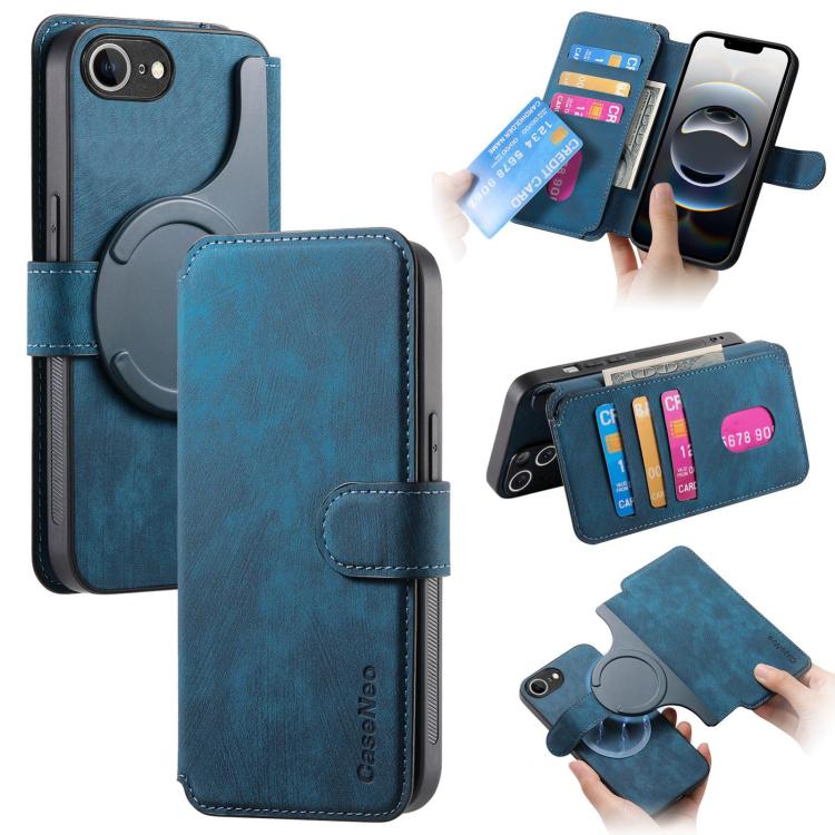 Funda para iPhone 16E Neo Magsafe Rfid Antirrobo Cuero Retro (Azul)