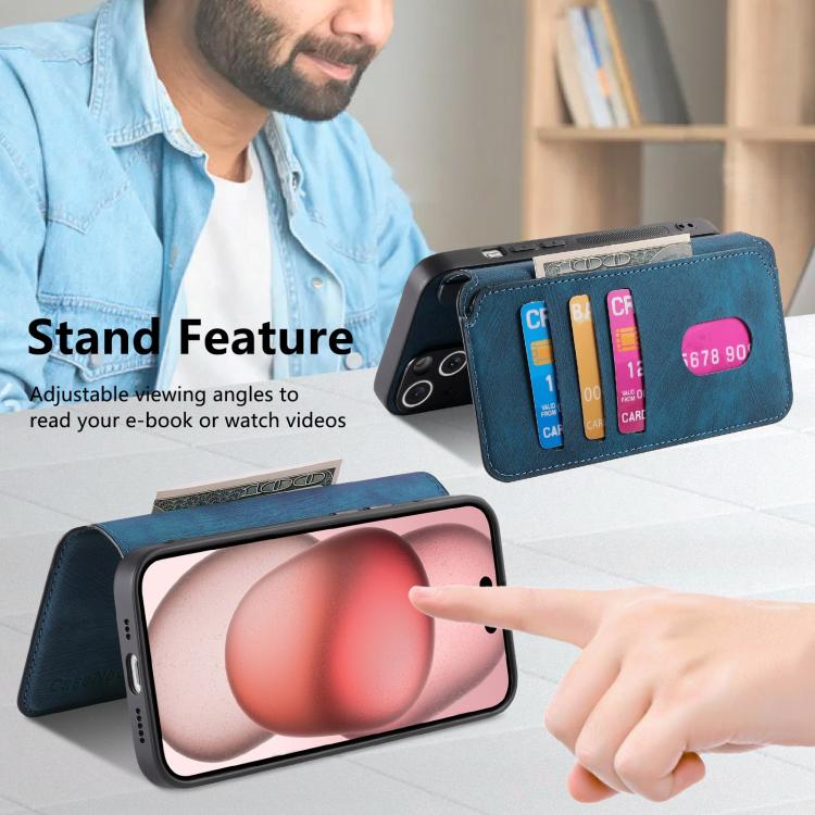 Funda para iPhone 16E Neo Magsafe Rfid Antirrobo Cuero Retro (Azul)
