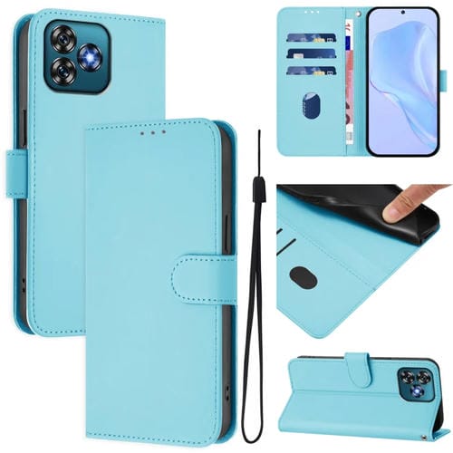 Funda de Piel Sintética con Cordón para Teléfono Oukitel C53 (Azul Cielo)