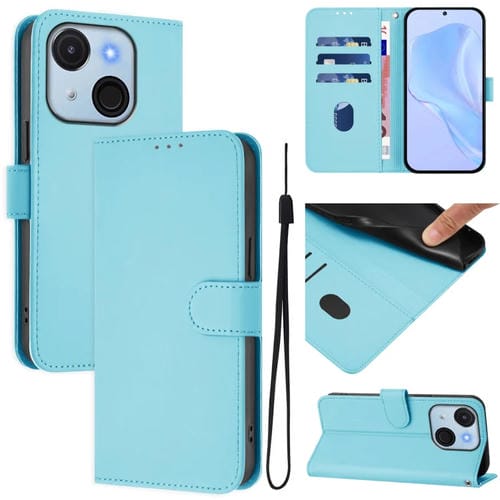 Funda de Piel Sintética con Cordón para Teléfono Itel A50C (Azul Cielo)