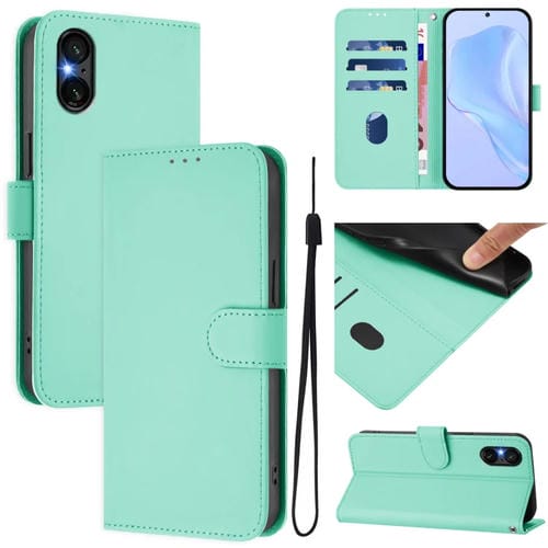 Funda de Piel Sintética con Cordón para Sony Xperia 5 Vi (2024) (Verde Menta)