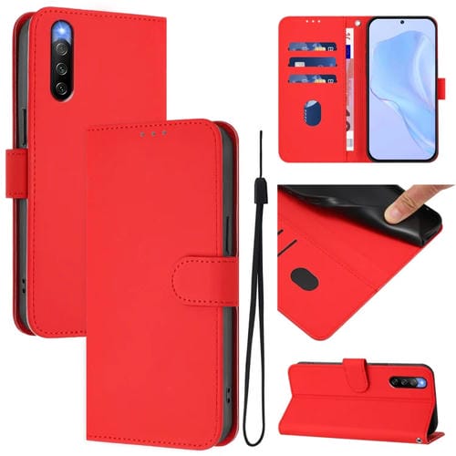 Funda de Piel Sony Xperia 10 Iv con Tacto Suave y Cordón (Rojo)