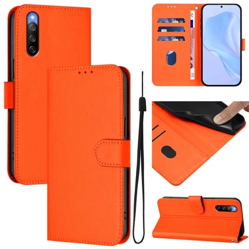 Funda de Piel para Sony Xperia 10 IV con Cordón y Tacto Suave (Naranja)