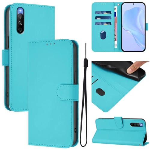 Funda de Piel para Sony Xperia 10 IV con Cordón y Tacto Suave (Azul Lago)